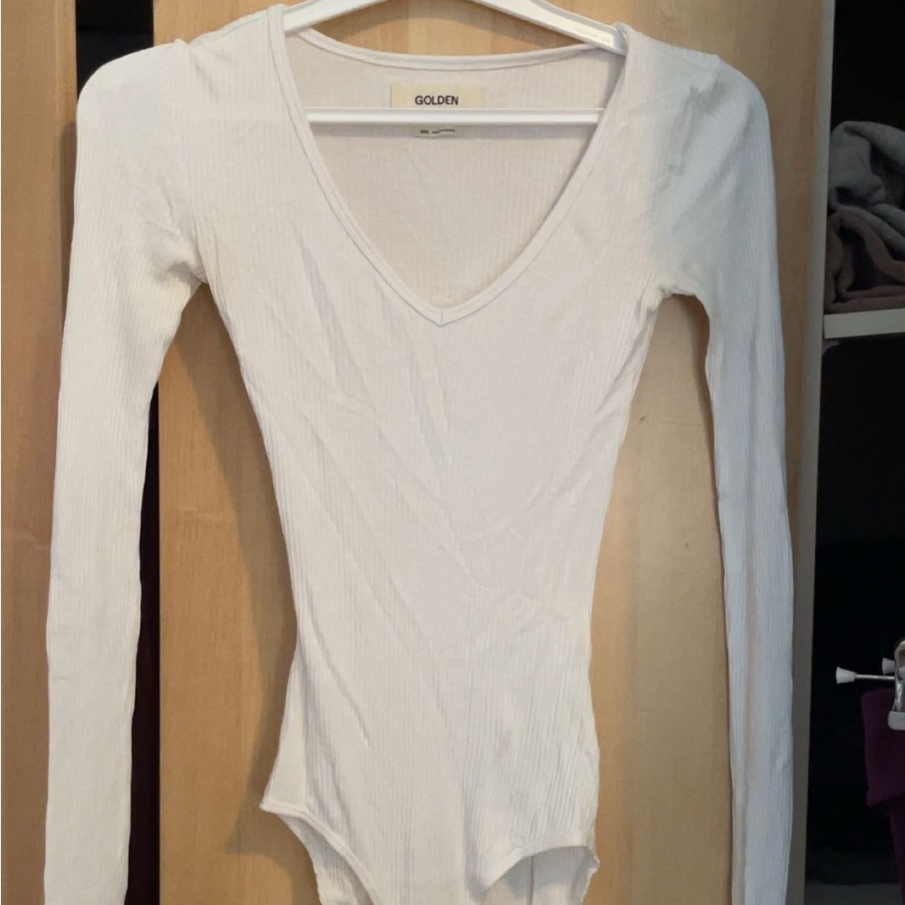 Golden By TNA White Ribbed V-Neck Bodysuit
